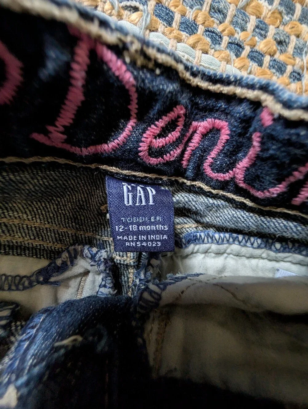 Vtg Gap Toddler Jeans 12-18M Floral Embroidered Flare Boho Y2K Dark Wash